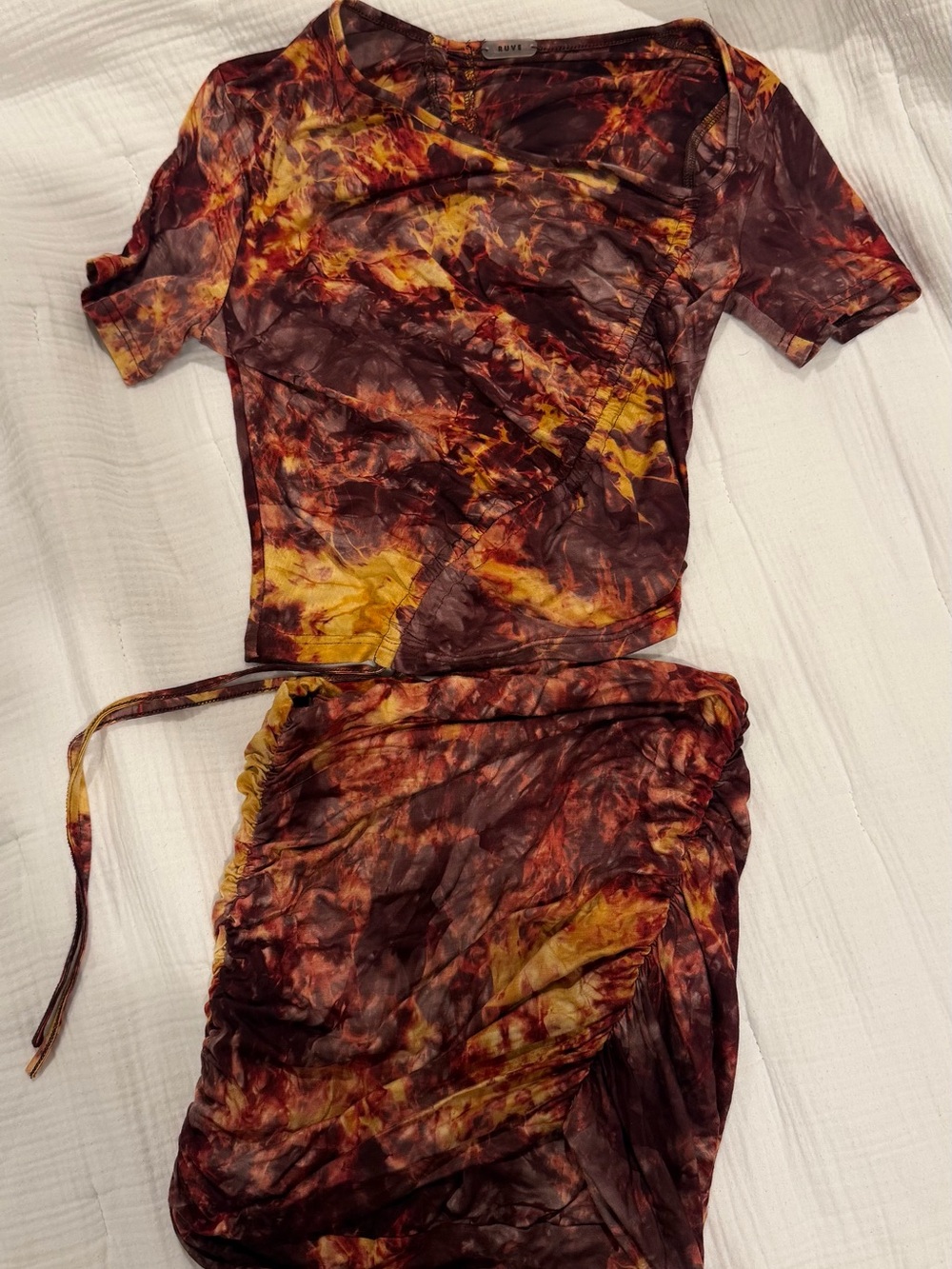 Tie-Dye Two-Piece Set in Maroon & Mustard